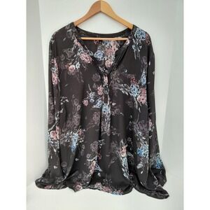 Torrid Georgette Black Floral Long Sleeve Blouse Womens 6